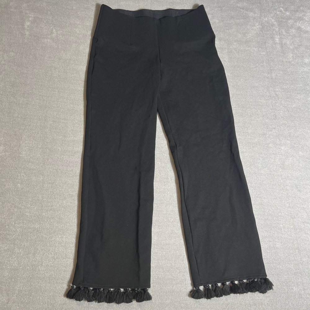 Nygard Luxe Slims Black Tassel Hem Ankle Pants Small 6-8 Stretch Slim Leg